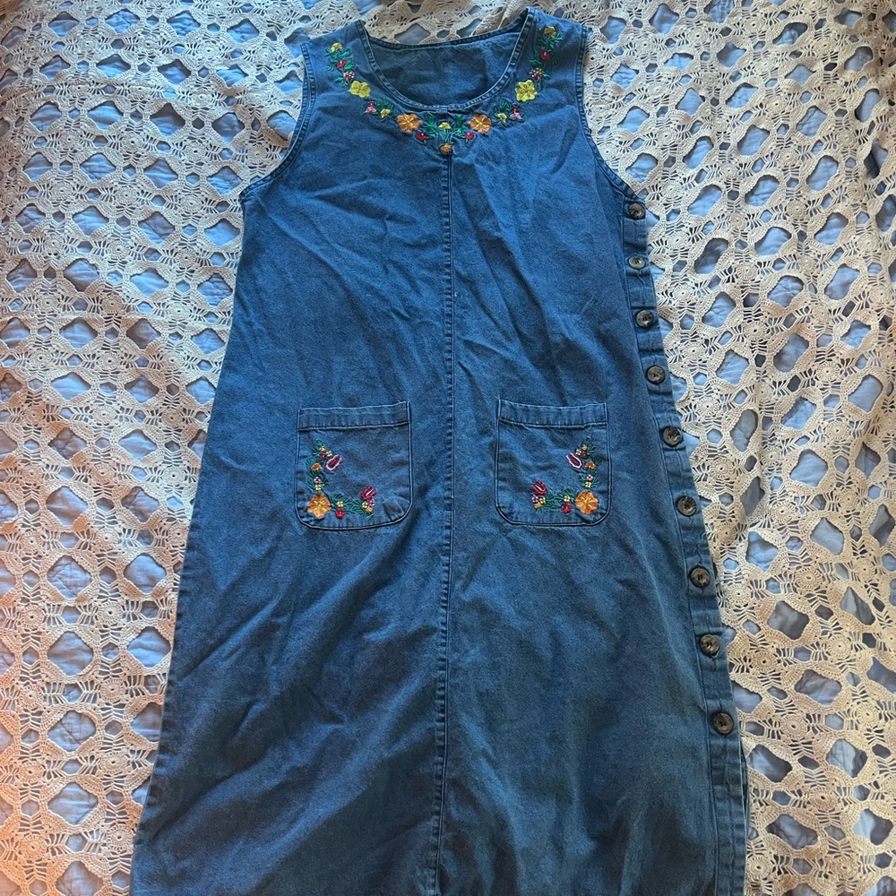 Embroidered Denim Maxi Dress